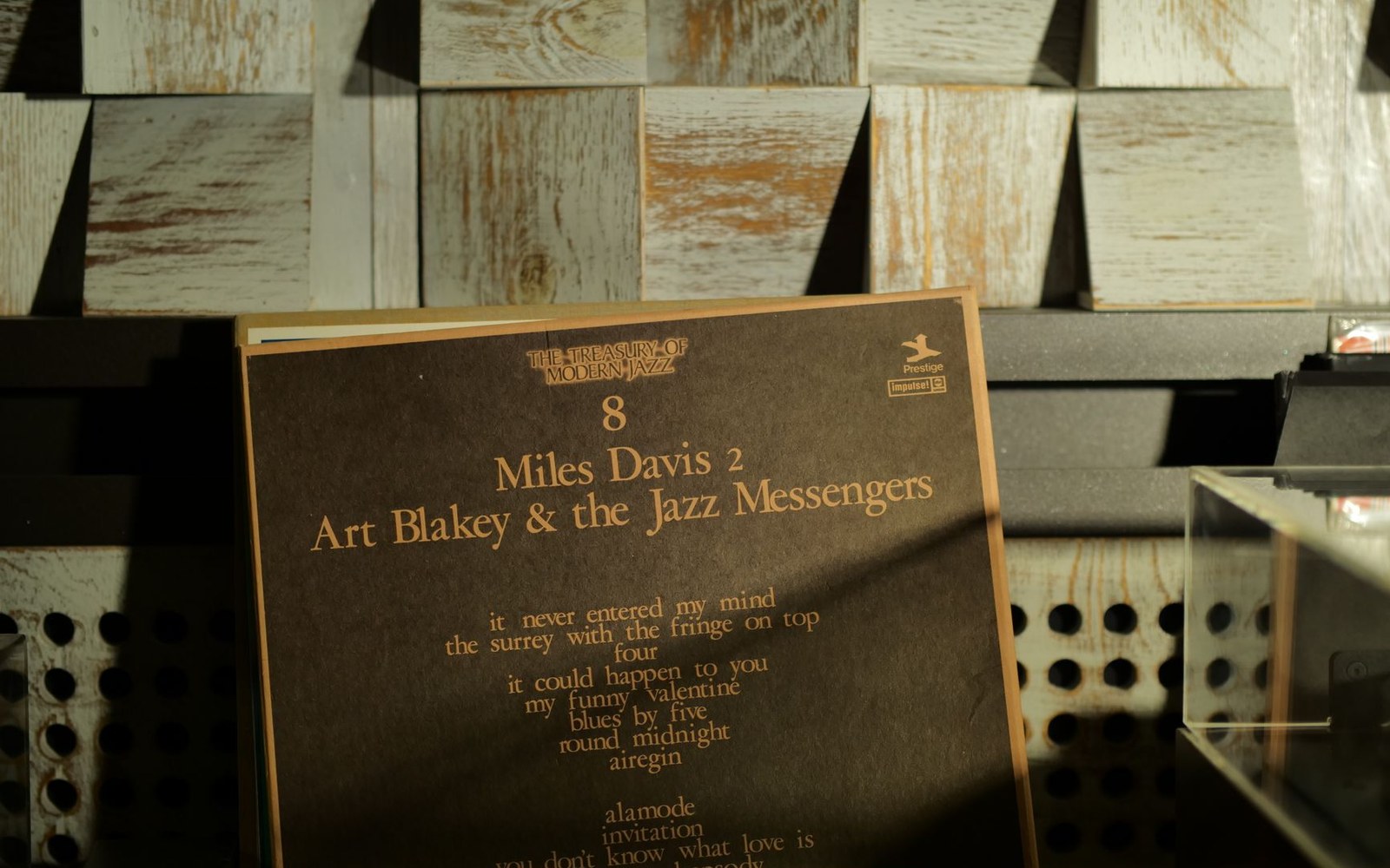 Vinyl record sleeve listing Miles Davis and Art Blakey & the Jazz Messengers tracks